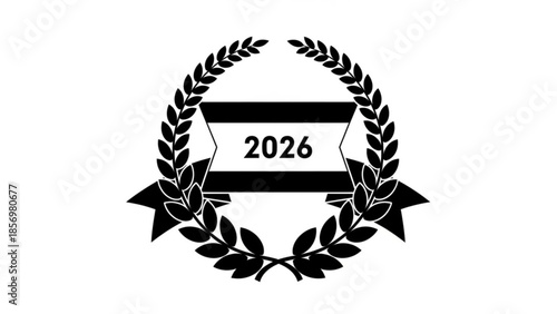 Black laurel wreath with ribbon and 2026 banner