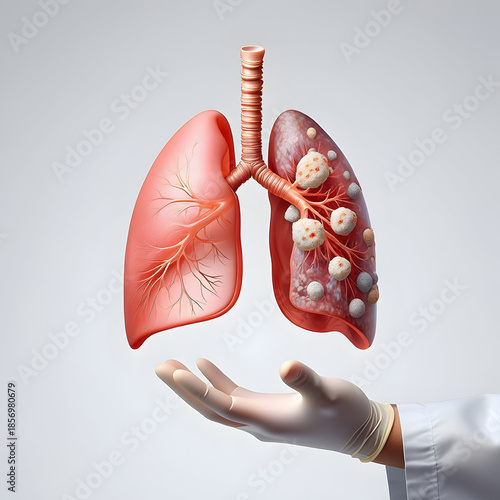 Human lungs held in a gloved hand