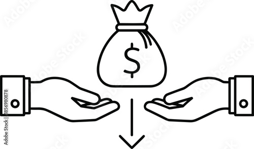 Money transfer icon with hands and dollar bag, financial transaction and payment exchange concept for finance business design
