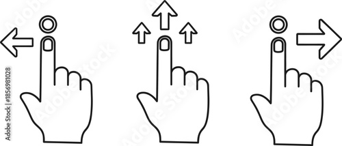 Gesture hand icons set for swipe and tap motions, user interface interaction symbols for touchscreen and mobile app design