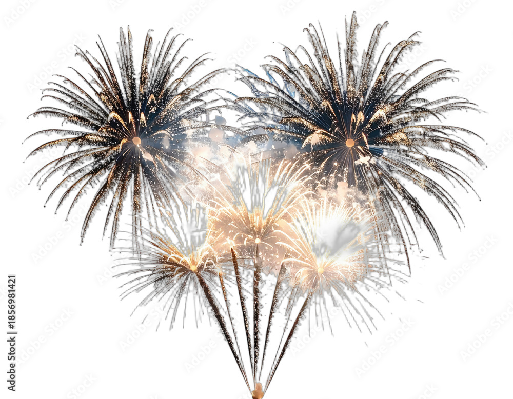 Obraz premium Heart-shaped fireworks display with trails against a dark background, depicting festive illumination