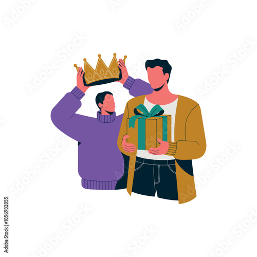 stylized illustration of epiphany celebration with crown and gift