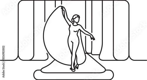 Ballerina dancing gracefully on stage with curtains and podium