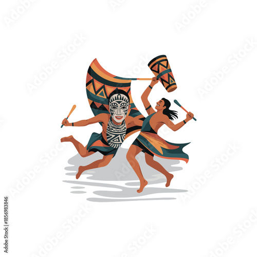 stylized illustration of ati atihan festival with dance and face paint