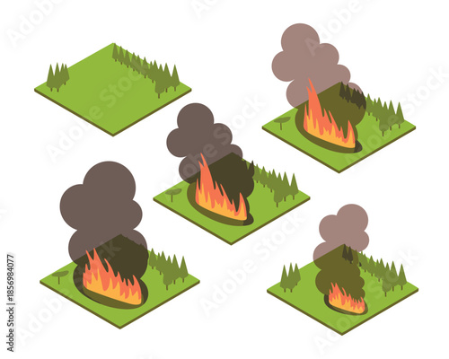 Flat design wildfires in grassland vector illustration