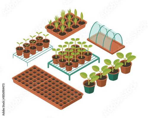 Eco-friendly indoor gardening setup with seedlings and tools