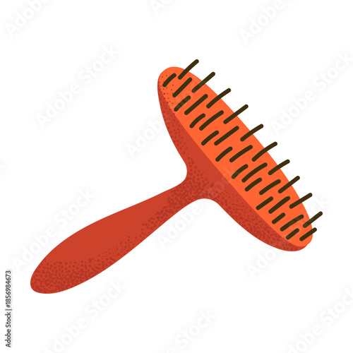 Orange pet grooming brush for healthy fur. Perfect for pet shop branding, animal care blogs, and vet clinic ads. Simple flat vector icon