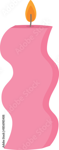 Pink curved candle isolated on white background. Modern home decor object