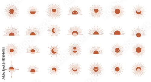 A collection of various solar eclipse phases.