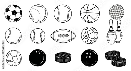 Collection of various sports icons and balls.