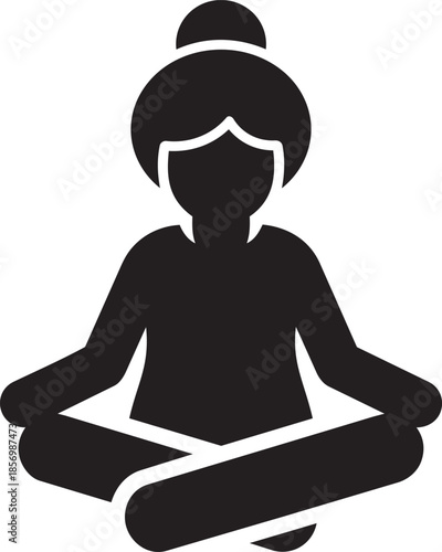 Woman meditating in lotus position silhouette icon spiritual wellness relaxation vector graphic.