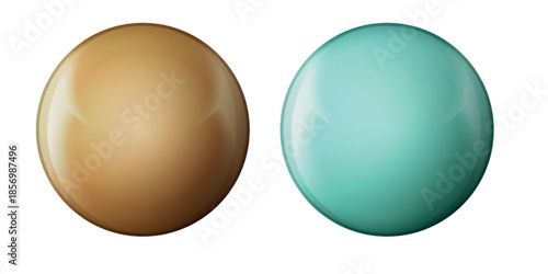 Set with glass colorful balls. Glossy realistic ball, 3D abstract vector illustration highlighted on a white background. Big metal bubble with shadow.