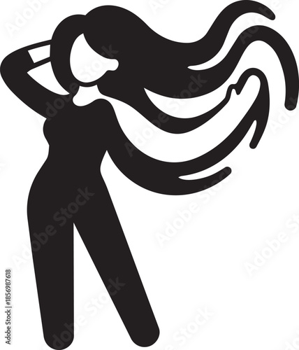 Woman silhouette with long voluminous hair flowing in air dynamic pose modern vector illustration