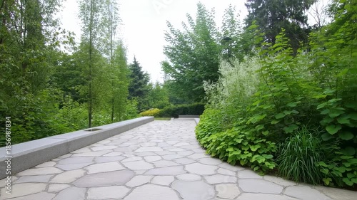 Stone Pathway Through Lush Greenery