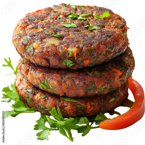 Stack of vegetable burgers isolated on transparent background
