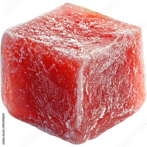 Red gummy cube isolated on transparent background