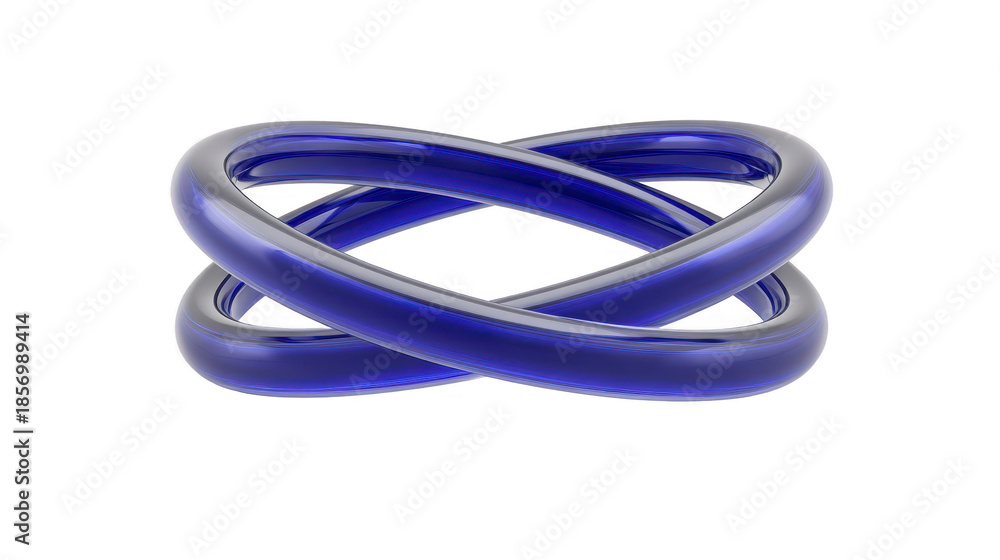 Naklejka premium Blue glass torus sculpture, modern abstract art, glossy intertwined rings, minimal design, isolated on transparency background, elegant and futuristic, creative home decor piece