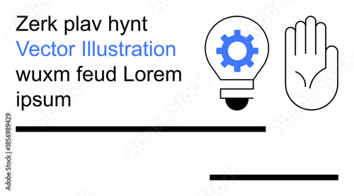 Innovation, teamwork, creative process, stop control, conceptual design, and communication. A light bulb with gear, hand symbol and text. Innovation and teamwork concept illustration