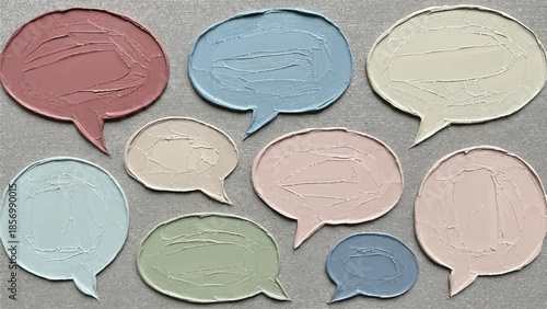 Set of Textured 3D Modeling Clay Speech Bubbles in Earth Tones for Tactile Design and Artisanal Craft Branding