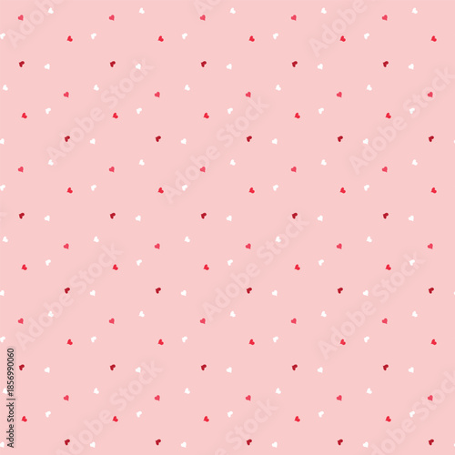 Seamless pattern with pink hearts. Template holiday vector illustration. Design for card, postcard, poster, print, banner. Cartoon colorful hearts on color background.