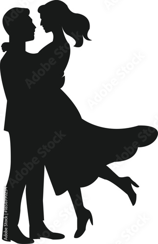  A romantic silhouette of a couple dancing closely together in a tender embrace.