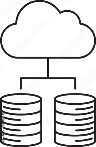 Cloud computing representing data storage and network connection with stacked databases and a stylized cloud symbol also transparent background