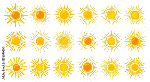 Collection of various yellow sun icons.