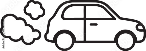 Stylized black and white of a car emitting smoke from its exhaust pipe representing pollution or emissions also transparent background