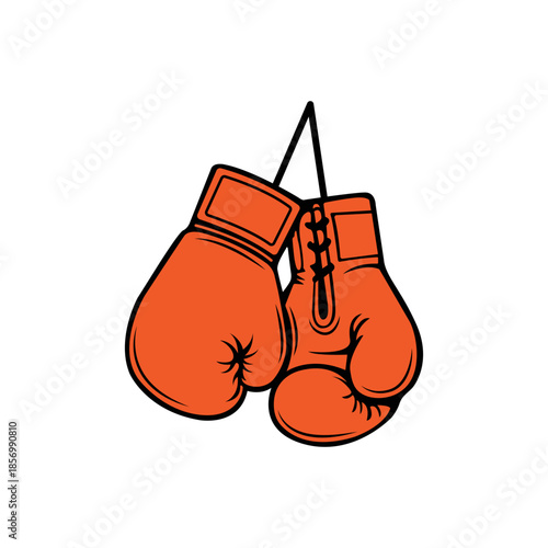 Red Boxing Gloves Hanging Illustration  Professional Combat Sports Gear Vector for Gym Logos, Training, and Fitness Branding