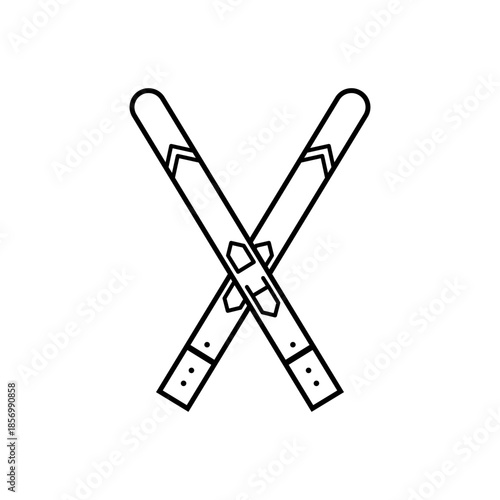 Crossed Ski Boards Line Art Illustration - Minimalist Winter Sports Equipment Icon for Outdoors and Travel Design