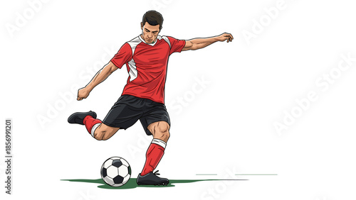 Dynamic Soccer Player Kicking Ball Illustration, Game Winning Shot Graphic Element, Achieving Victory, Isolated on transparent background, Action Sport, Athlete Design