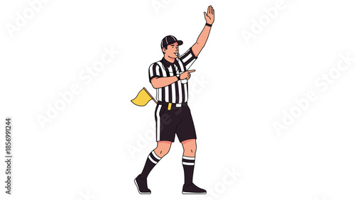 Football Referee Illustration: Animated Cartoon Figure Gesturing Penalty Foul, Sport Competition Concept, Full Body View, Isolated on transparent background.