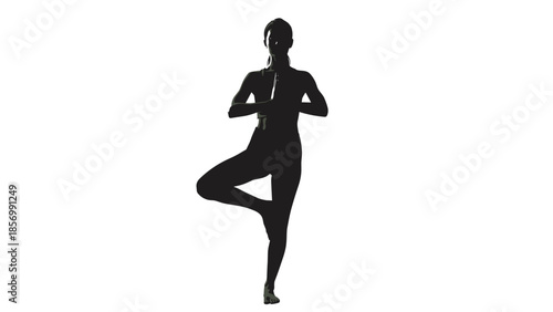 Calming Yoga Tree Pose Silhouette - Woman Practicing Balance and Mindfulness, Promoting Health & Wellness, Fitness Lifestyle, Isolated on transparent background