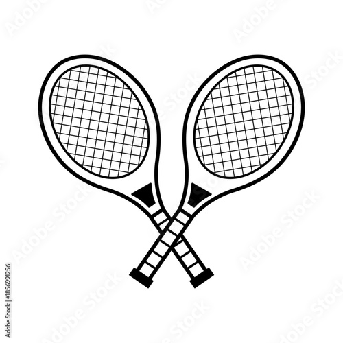 Crossed Tennis Rackets Line Art Illustration Minimalist Sports Equipment Icon for Club Logo and Tournament Design