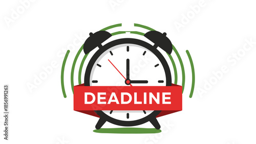 Deadline Alarm Clock Ringing Isolated on Transparent Background. Vector Illustration for Time Management, Project, Reminder, Urgency, Schedule, Productivity, and Stress.