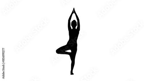 Yoga Tree Pose Silhouette for Meditation and Mindfulness, Spiritual Practice isolated on transparent background for Health and Wellness Design Element.
