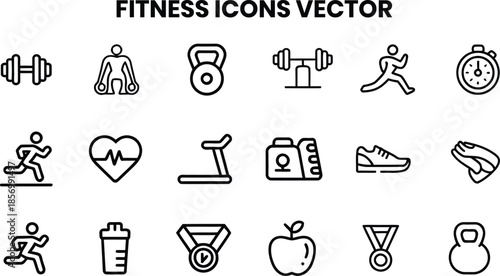Fitness Line Icons Vector Set .