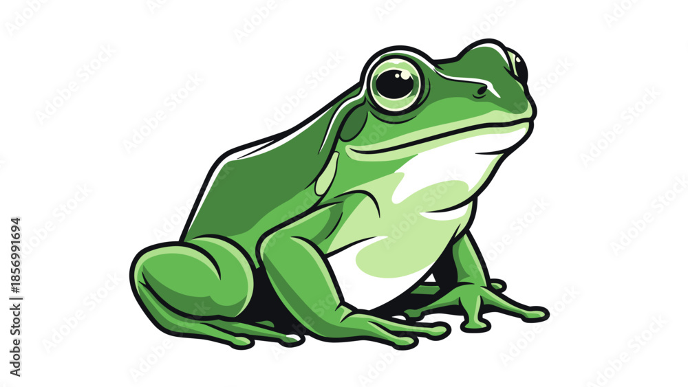 Obraz premium Cartoon Green Frog Vector Illustration. Ambitious Amphibian. Mascot, isolated on transparent background. Spring, Renewal, Positive Emotions. Nature, Wildlife, Design.