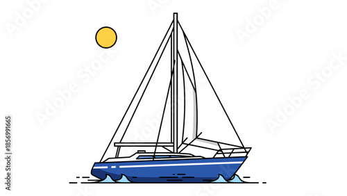 Sailing Boat Vector Illustration for Summer Vacation Adventure - Cartoon Sailboat Graphics isolated on transparent background - Nautical Maritime Vessel Clipart
