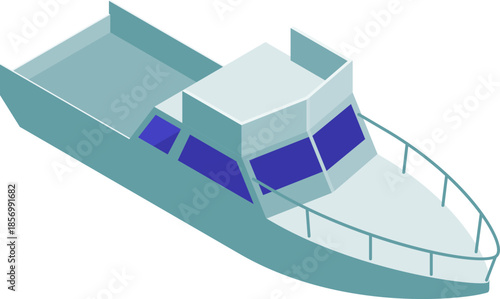 Isometric motor yacht illustration for maritime travel and luxury leisure on calm waters, perfect for navigation graphics and boating enthusiasts