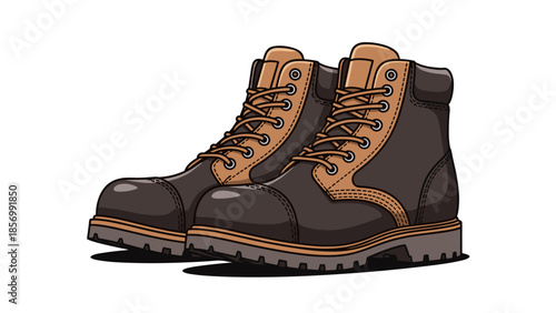 Cartoon Hiking Boots Vector: Sturdy & Adventure Ready - Isolated on transparent background. Perfect for Outdoors, Workwear Designs & Exploration Concepts.