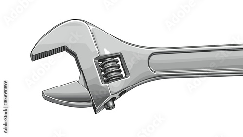 Adjustable Wrench Illustration, Silver Metal Tool for Repair, Construction, and DIY Projects - Isolated on transparent background - Detailed Vector Graphic