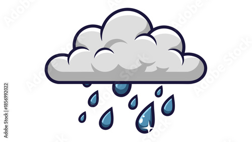 Cartoon Rain Cloud Vector Illustration: Weather Icon with Raindrops, Moody, Isolated on transparent background for Forecasts, Children's Designs, UI Elements