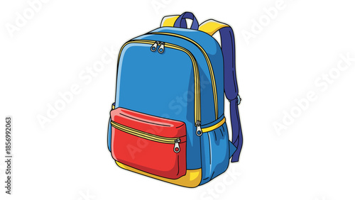 Cartoon School Backpack Vector Illustration: Colorful Kids Rucksack, Student Bag, Back to School Gear for Education, Travel, Isolated on transparent background