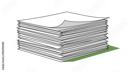 Pile of White Printer Paper Stack, Office Work Overload Concept, Plain Stationery Supply, Realistic Vector Graphic isolated on transparent background