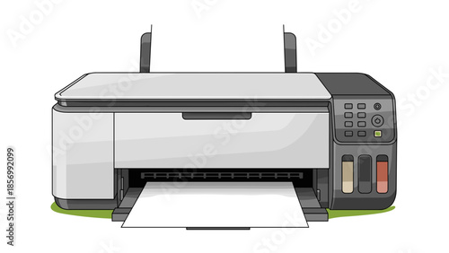Cartoon Inkjet Printer Vector Illustration for Home Office Productivity, Paper Ready, Isolated on transparent background, Print Documents, Vector Design