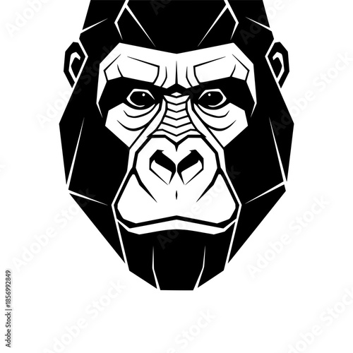 Geometric illustration of a gorilla's face from a frontal viewpoint