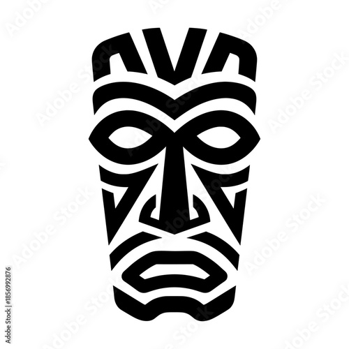 Tribal Mask Illustration Featuring Geometric Patterns and Bold Lines
