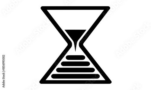 An hourglass with sand flowing from top to bottom, symbolizing time passing, viewed from the side in a minimalist illustration style