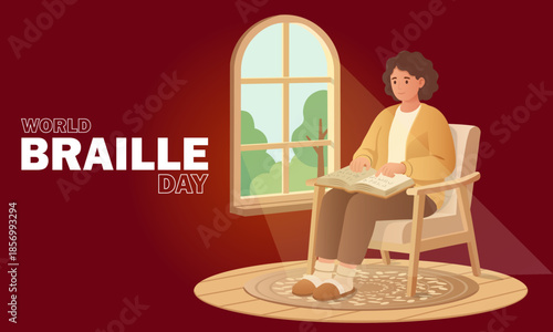 World Braille Day Tactile Reading Education Illustration